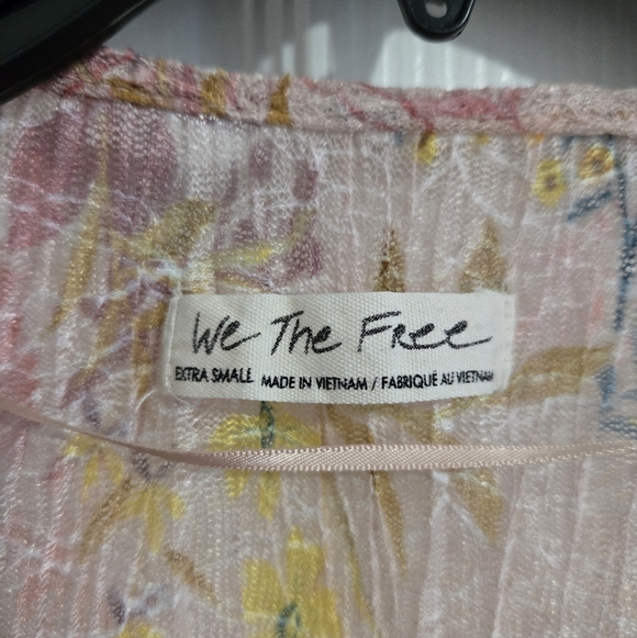 Free People Angelina Cropped Blouse Shirt Women's XS Floral Pleated Scoop Neck - Picture 4 of 12